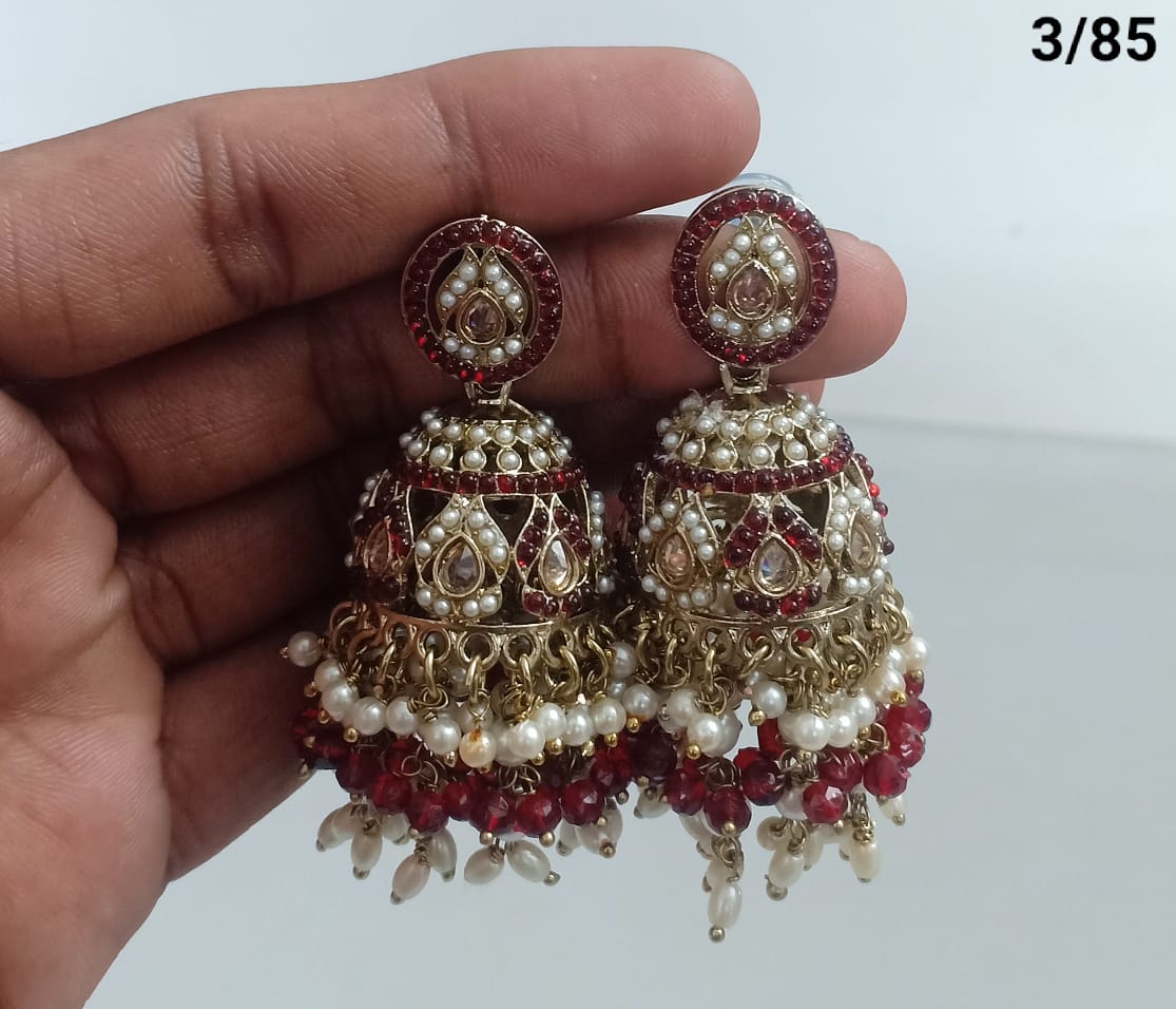 Royal Dome Jhumka Earrings with Kundan and Pearl Finish